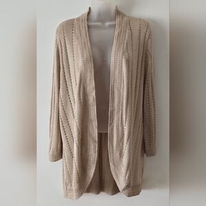 Dana Buchman Cardigan Sz Large Light Beige Open Front Euc